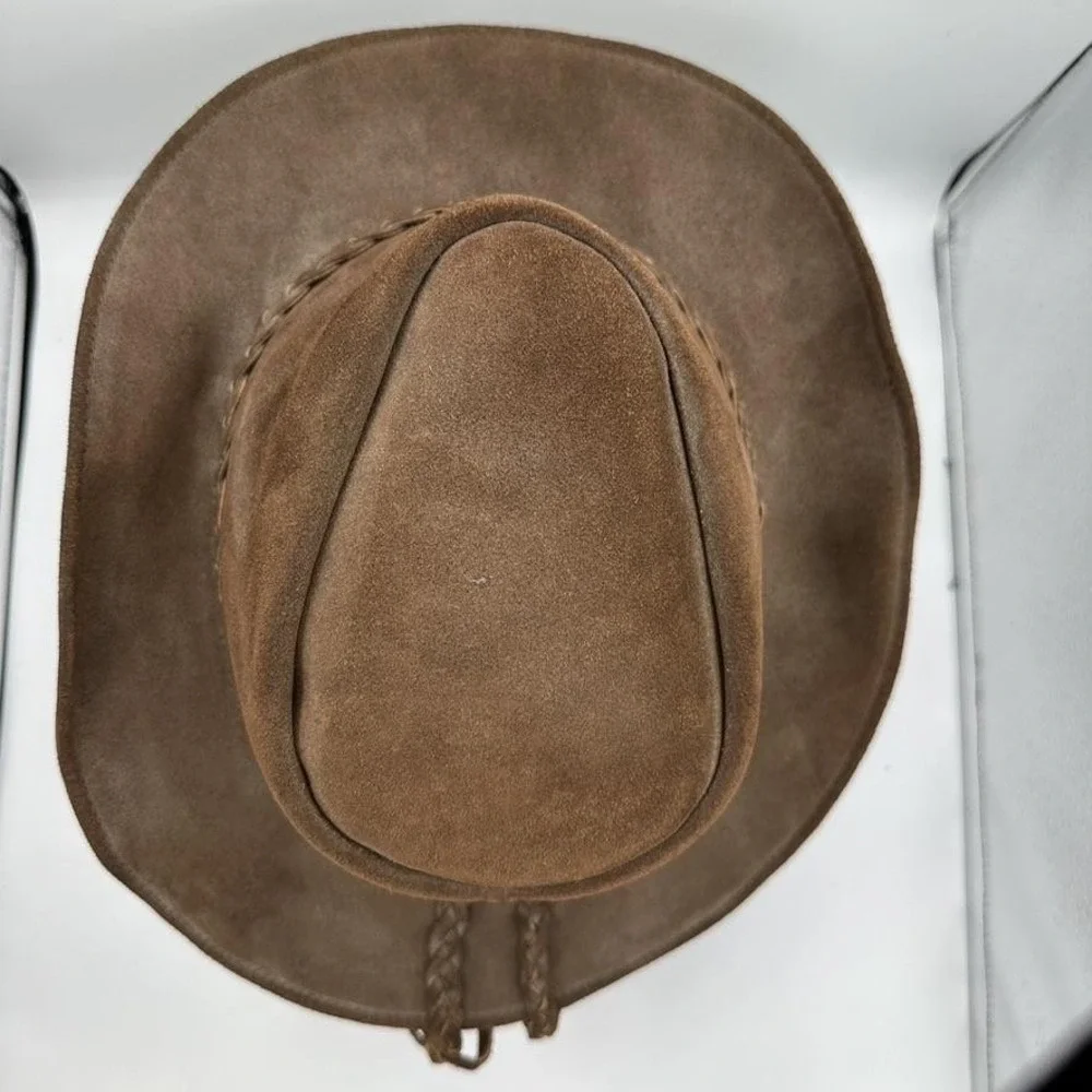 Genuine Leather Hat Cowboy Fitted Brown Suede Braid Band Concho Western Festival